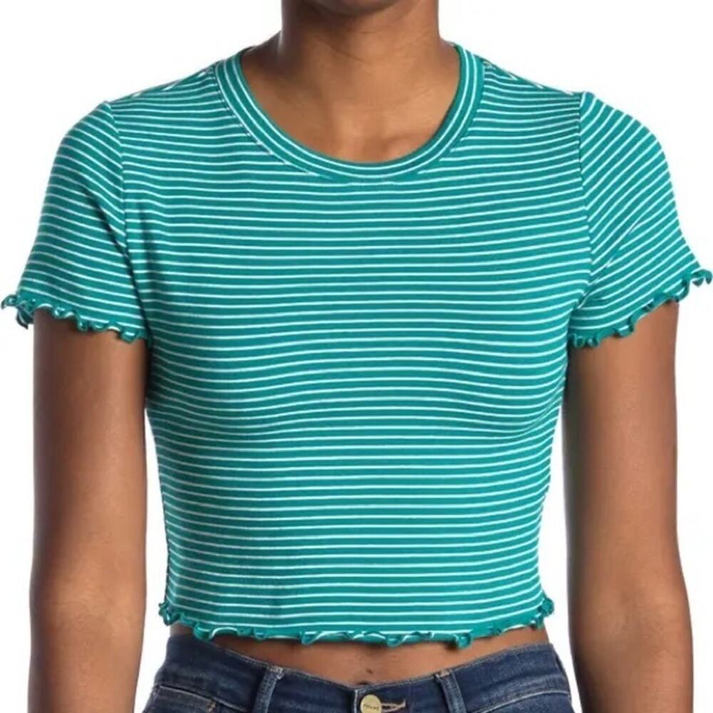 NWT Abound Green Janet Stripe Lettuce Edge Crop top white stripe XL